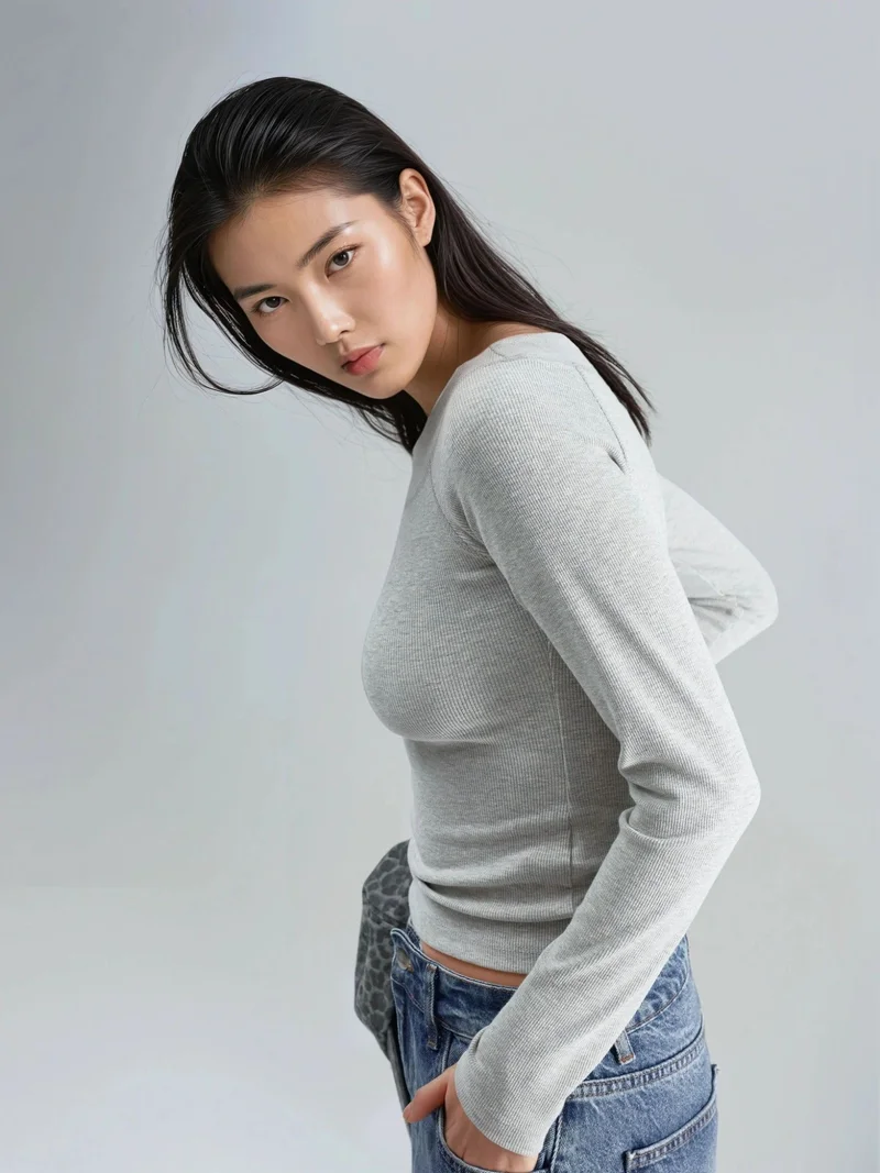 بوسيم BUSEM Slim Fit Ribbed Boat Neck Blouse